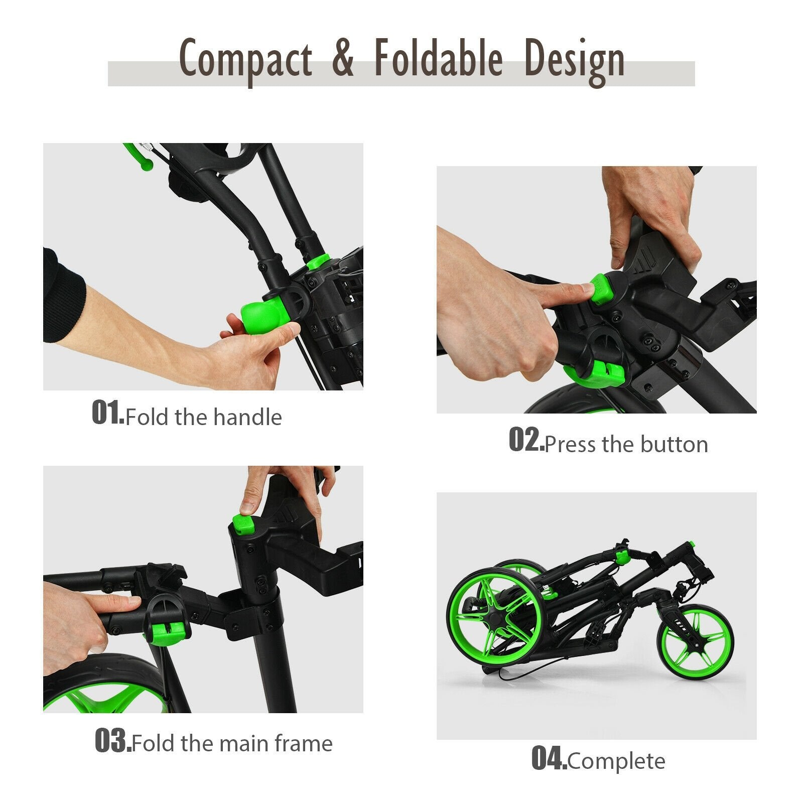 Folding Golf Push Cart with Scoreboard Adjustable Handle Swivel Wheel, Green Golf   at Gallery Canada