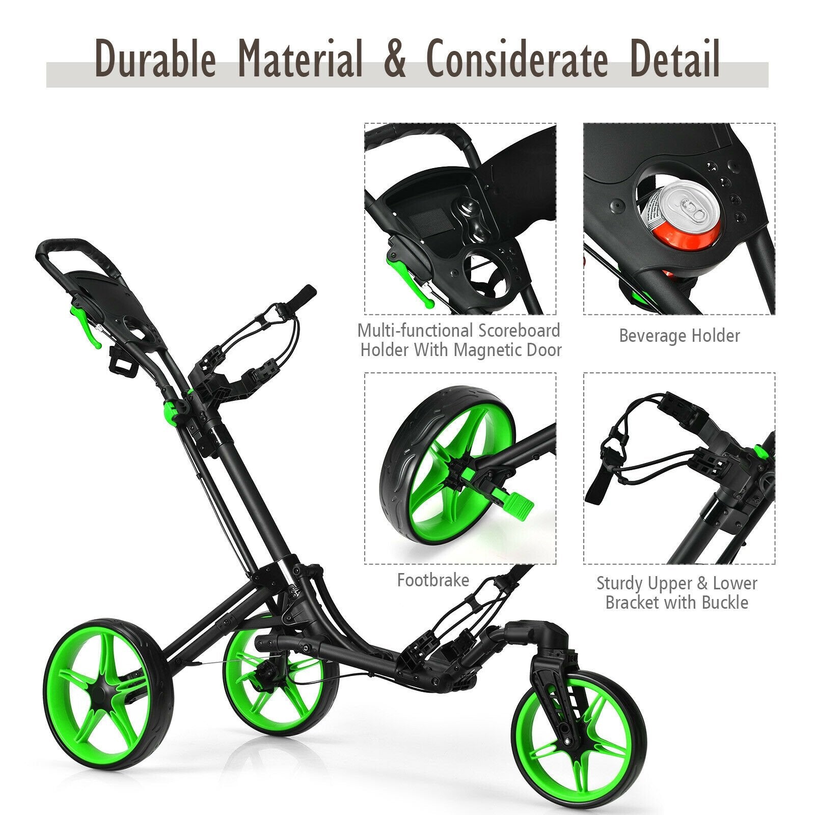 Folding Golf Push Cart with Scoreboard Adjustable Handle Swivel Wheel, Green Golf   at Gallery Canada