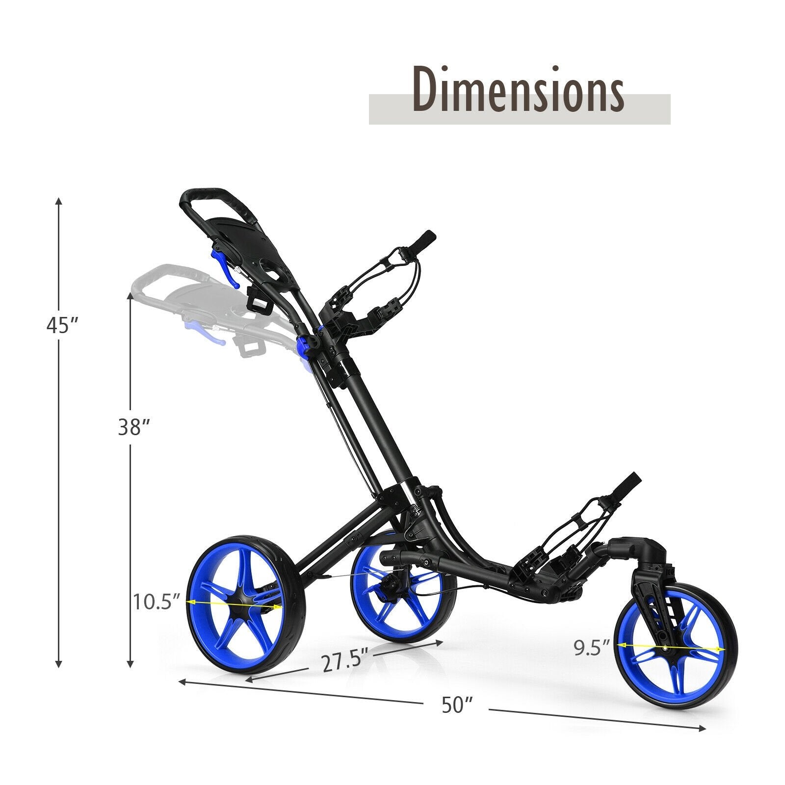 Folding Golf Push Cart with Scoreboard Adjustable Handle Swivel Wheel, Blue Golf   at Gallery Canada