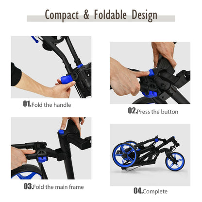 Folding Golf Push Cart with Scoreboard Adjustable Handle Swivel Wheel, Blue Golf   at Gallery Canada