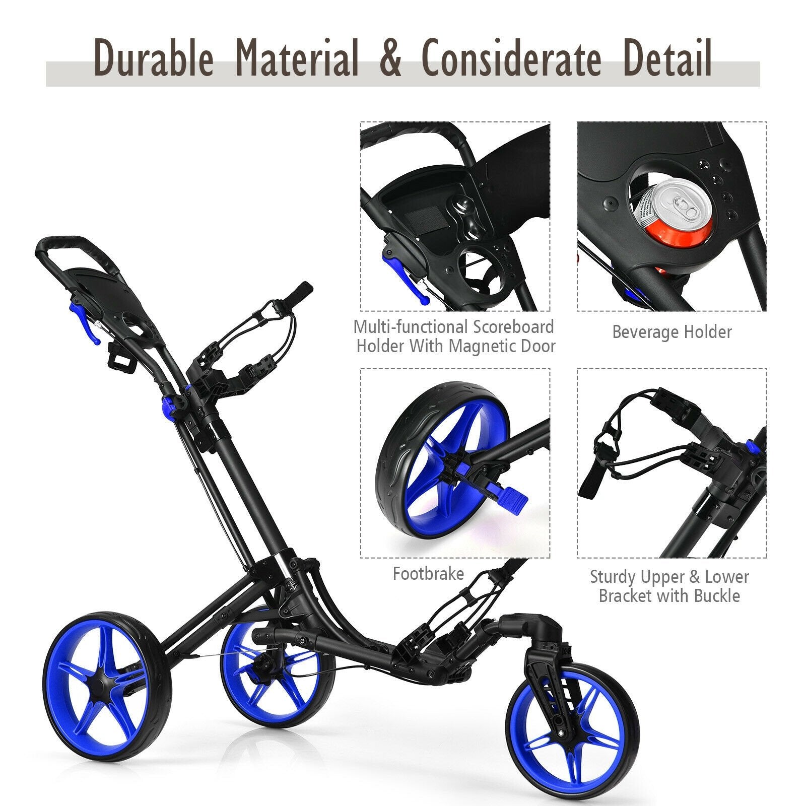 Folding Golf Push Cart with Scoreboard Adjustable Handle Swivel Wheel, Blue Golf   at Gallery Canada