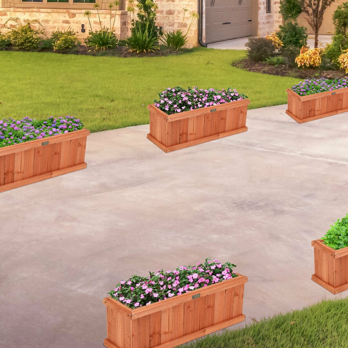 Wooden Decorative Planter Box for Garden Yard and Window , Brown Raised Garden Beds   at Gallery Canada