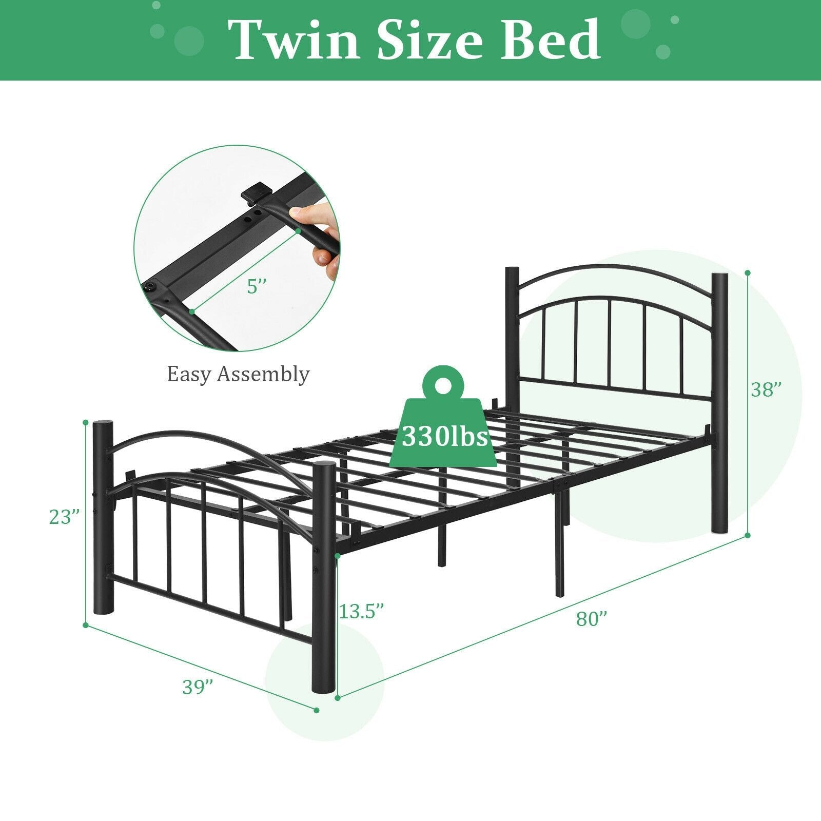 Modern Platform Bed with Headboard and Footboard-Twin size, Black - Gallery Canada