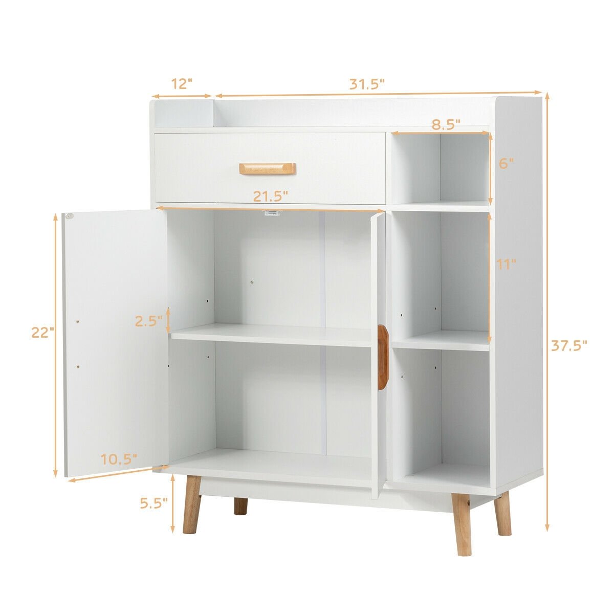 Floor Storage Cabinet Free Standing Cupboard Chest, White Cabinets & Chests   at Gallery Canada