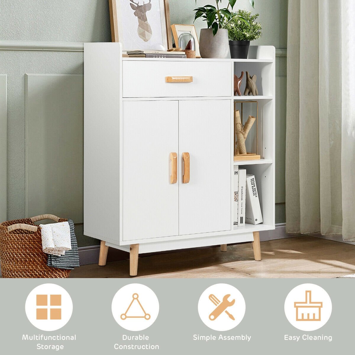 Floor Storage Cabinet Free Standing Cupboard Chest, White Cabinets & Chests   at Gallery Canada