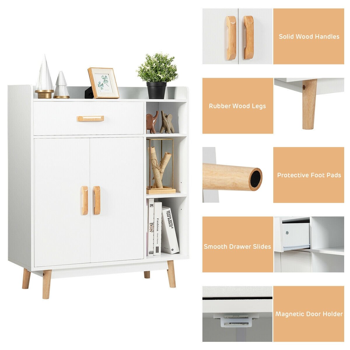 Floor Storage Cabinet Free Standing Cupboard Chest, White Cabinets & Chests   at Gallery Canada