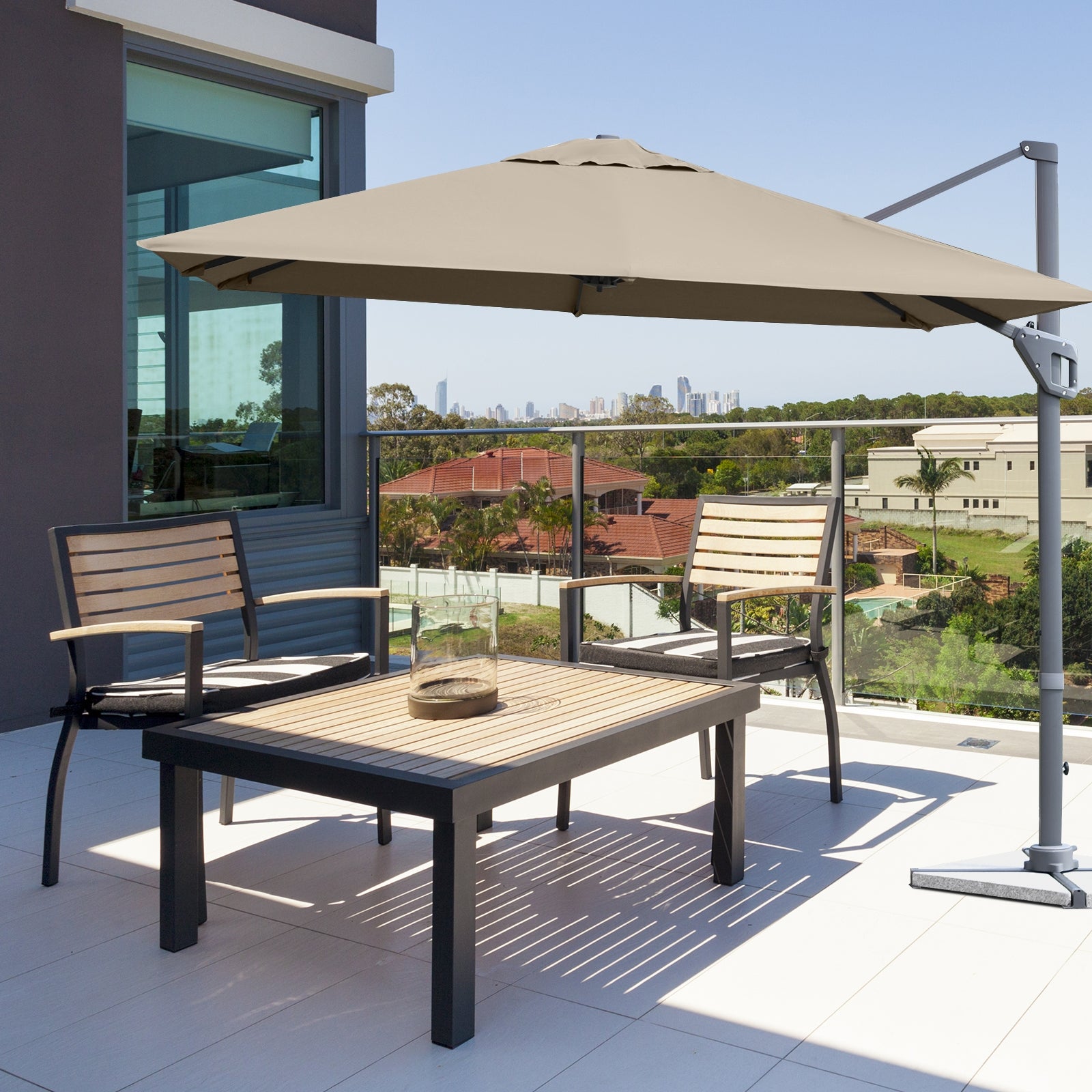 10 x 10 Feet Patio Offset Cantilever Umbrella with Aluminum 360-degree Rotation Tilt, Coffee Outdoor Umbrellas   at Gallery Canada