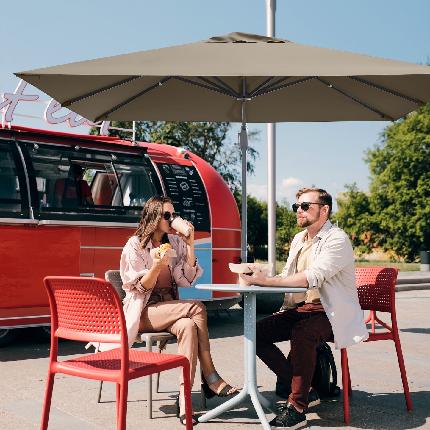 10 x 10 Feet Patio Offset Cantilever Umbrella with Aluminum 360-degree Rotation Tilt, Coffee Outdoor Umbrellas   at Gallery Canada