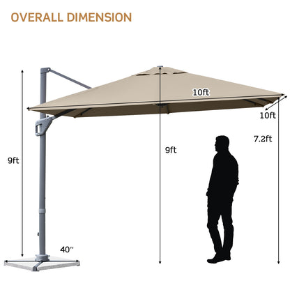 10 x 10 Feet Patio Offset Cantilever Umbrella with Aluminum 360-degree Rotation Tilt, Coffee Outdoor Umbrellas   at Gallery Canada