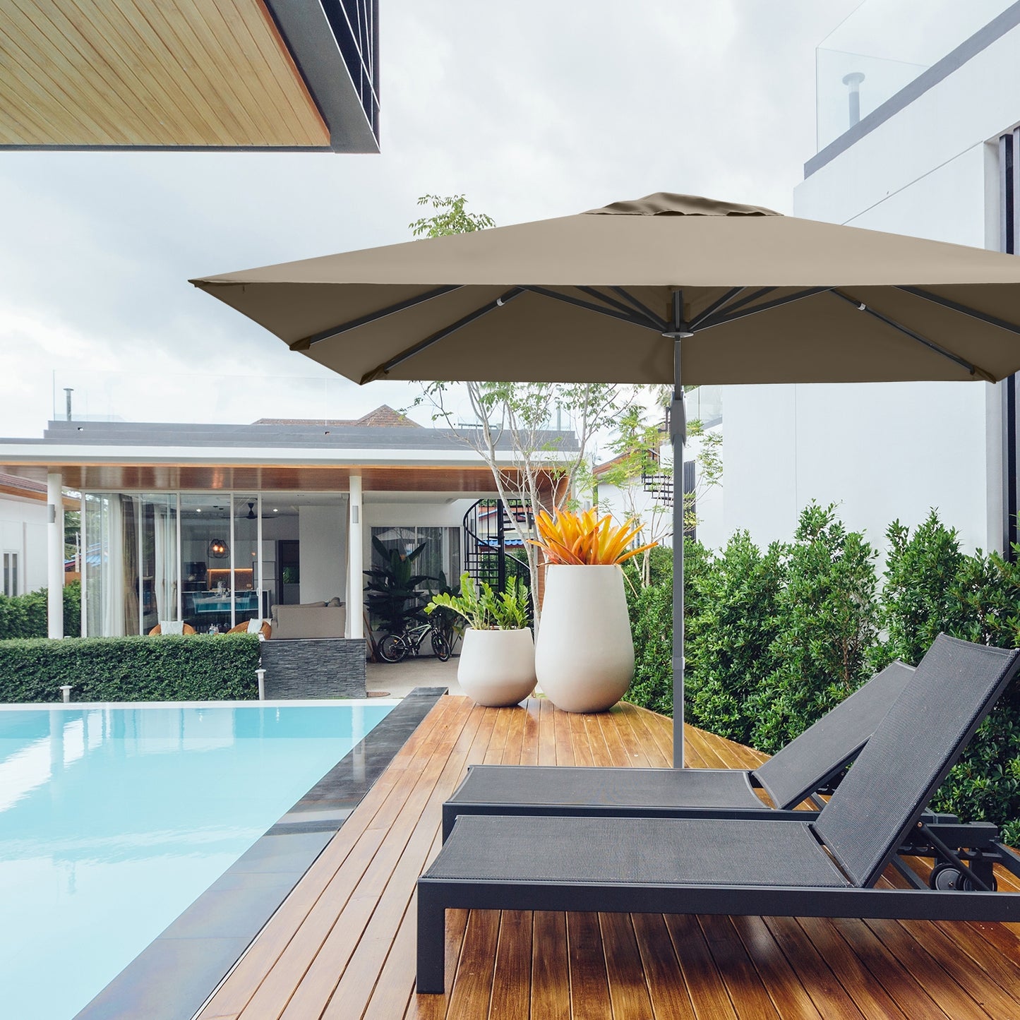 10 x 10 Feet Patio Offset Cantilever Umbrella with Aluminum 360-degree Rotation Tilt, Coffee Outdoor Umbrellas   at Gallery Canada