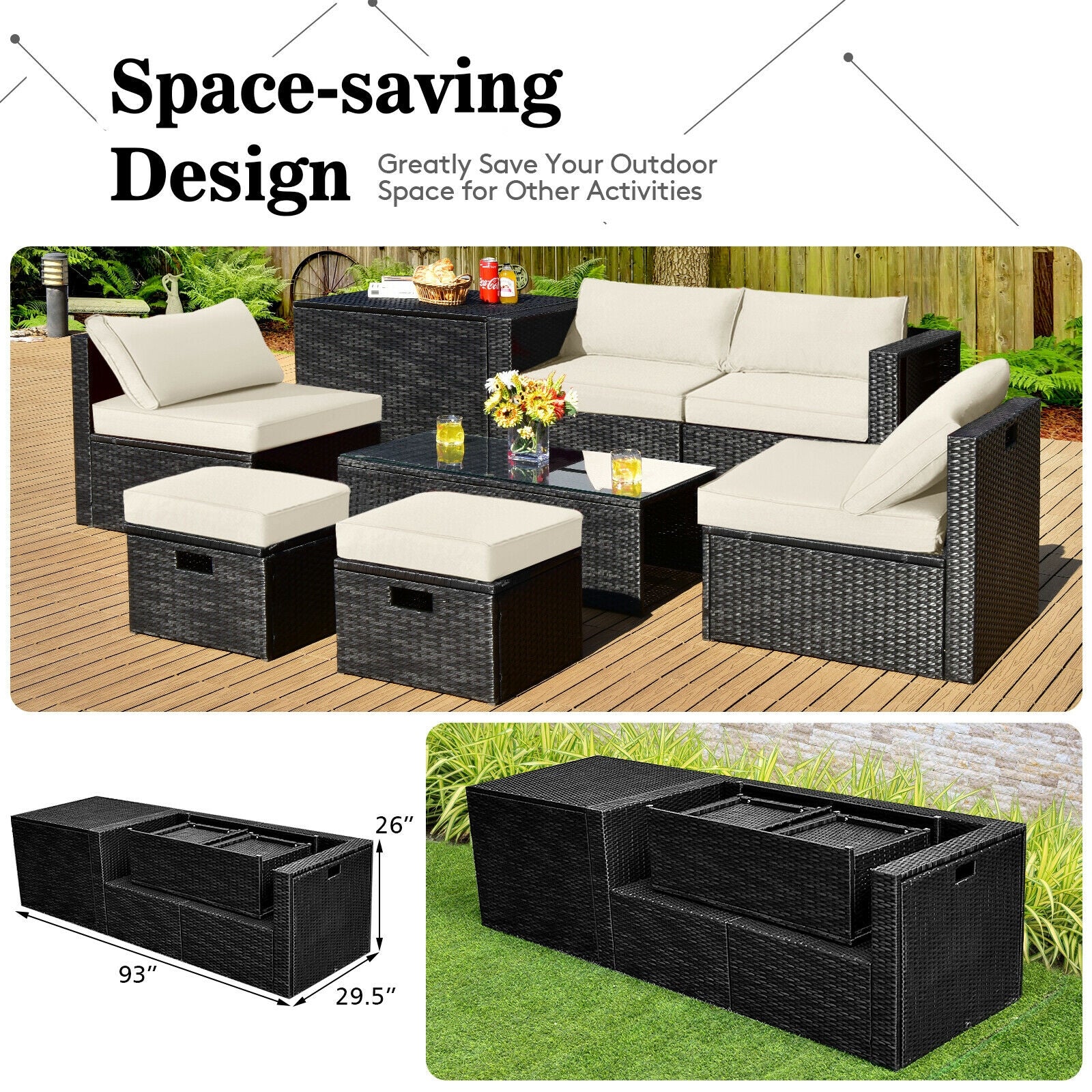 8 Pieces Patio Rattan Storage Table Furniture Set, Off White Outdoor Sectionals   at Gallery Canada