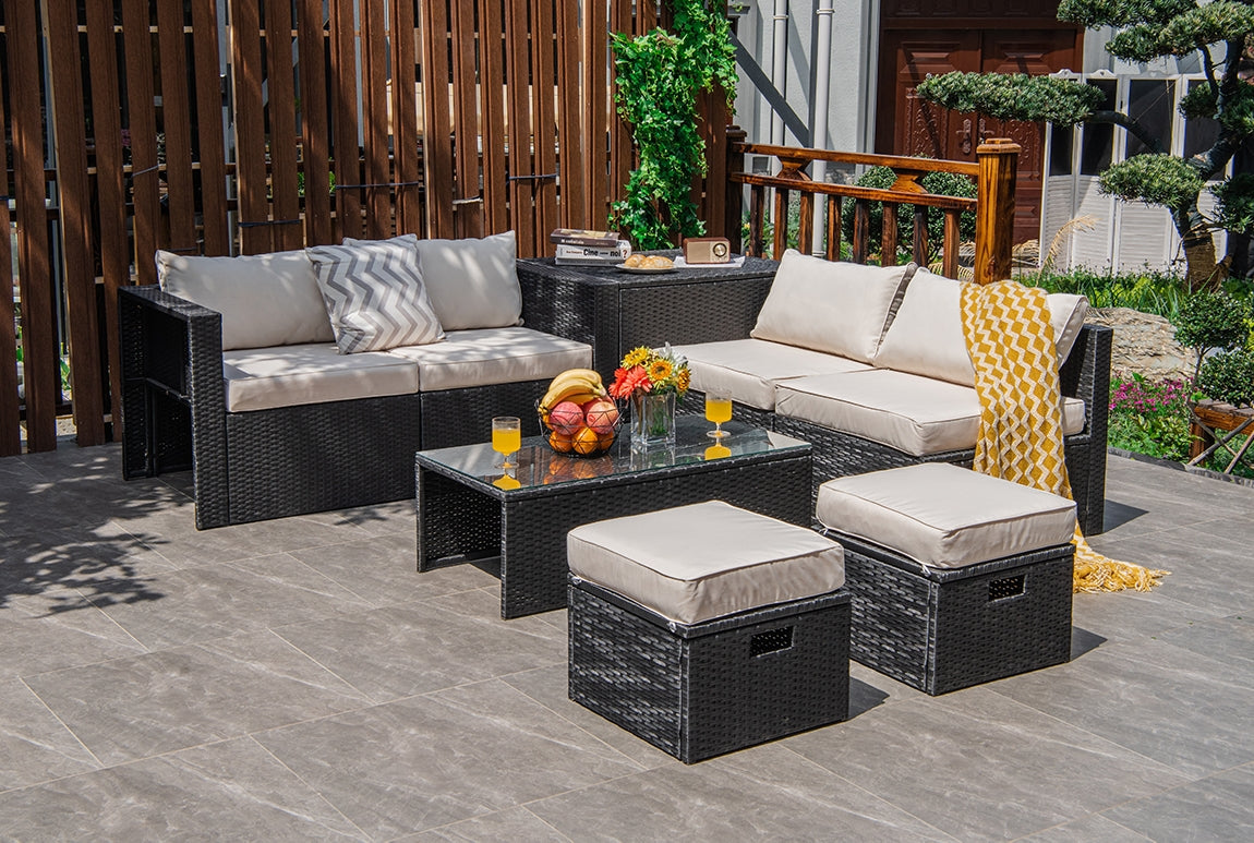 8 Pieces Patio Rattan Storage Table Furniture Set, Off White Outdoor Sectionals   at Gallery Canada