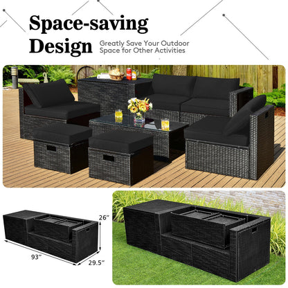 8 Pieces Patio Rattan Storage Table Furniture Set, Black Outdoor Sectionals   at Gallery Canada