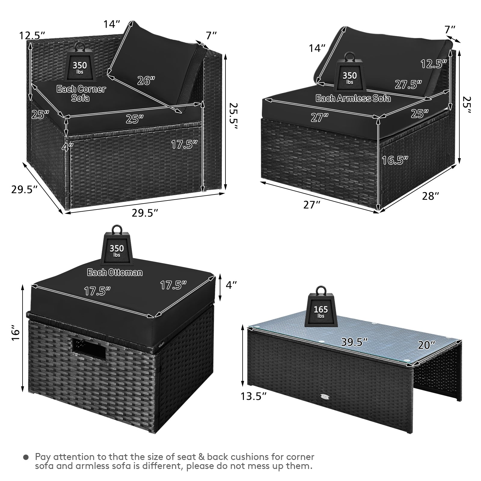 8 Pieces Patio Rattan Storage Table Furniture Set, Black Outdoor Sectionals   at Gallery Canada