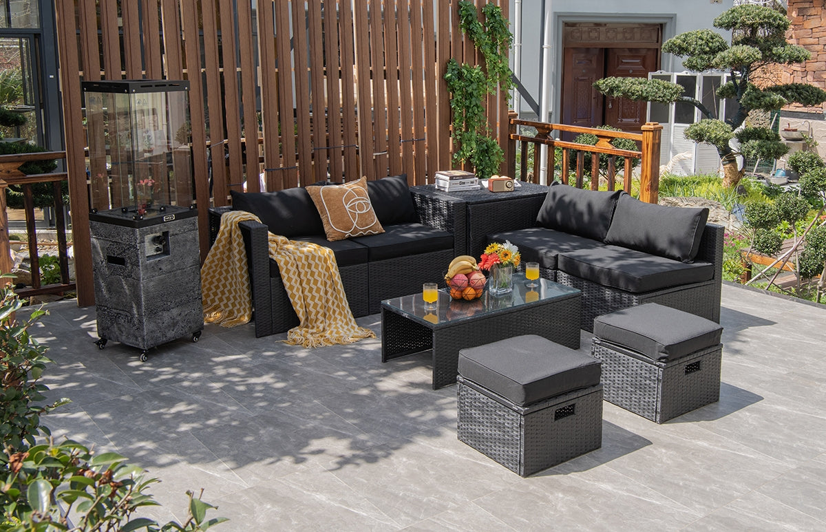 8 Pieces Patio Rattan Storage Table Furniture Set, Black Outdoor Sectionals   at Gallery Canada