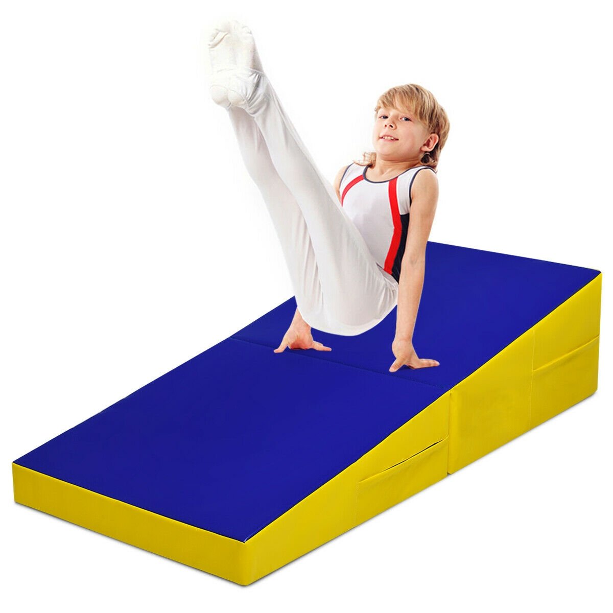 Folding Incline Mat Slope Cheese Gymnastics Gym Exercise Yellow, Yellow Yoga & Gym Mats   at Gallery Canada