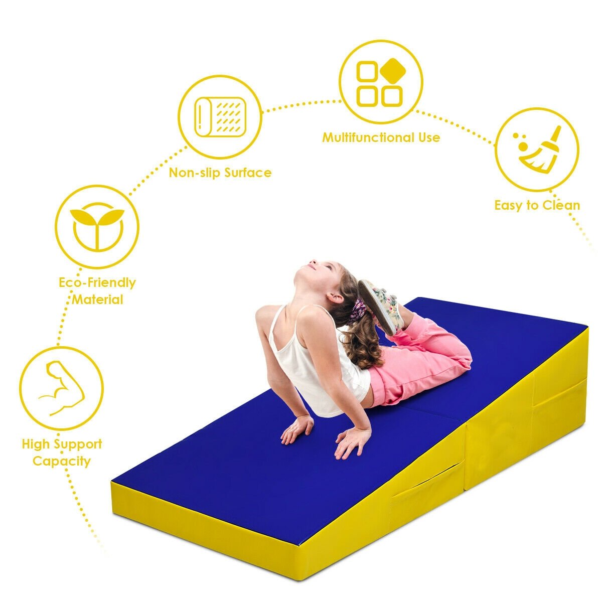 Folding Incline Mat Slope Cheese Gymnastics Gym Exercise Yellow, Yellow Yoga & Gym Mats   at Gallery Canada