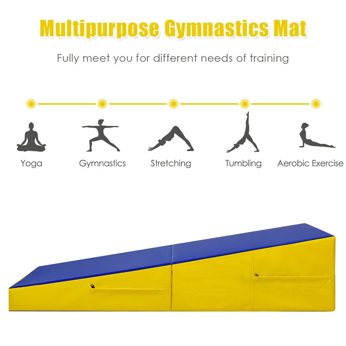 Folding Incline Mat Slope Cheese Gymnastics Gym Exercise Yellow, Yellow Yoga & Gym Mats   at Gallery Canada