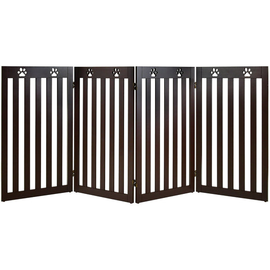 36 Inch Folding Wooden Freestanding Pet Gate  with 360° Hinge, Dark Brown - Gallery Canada