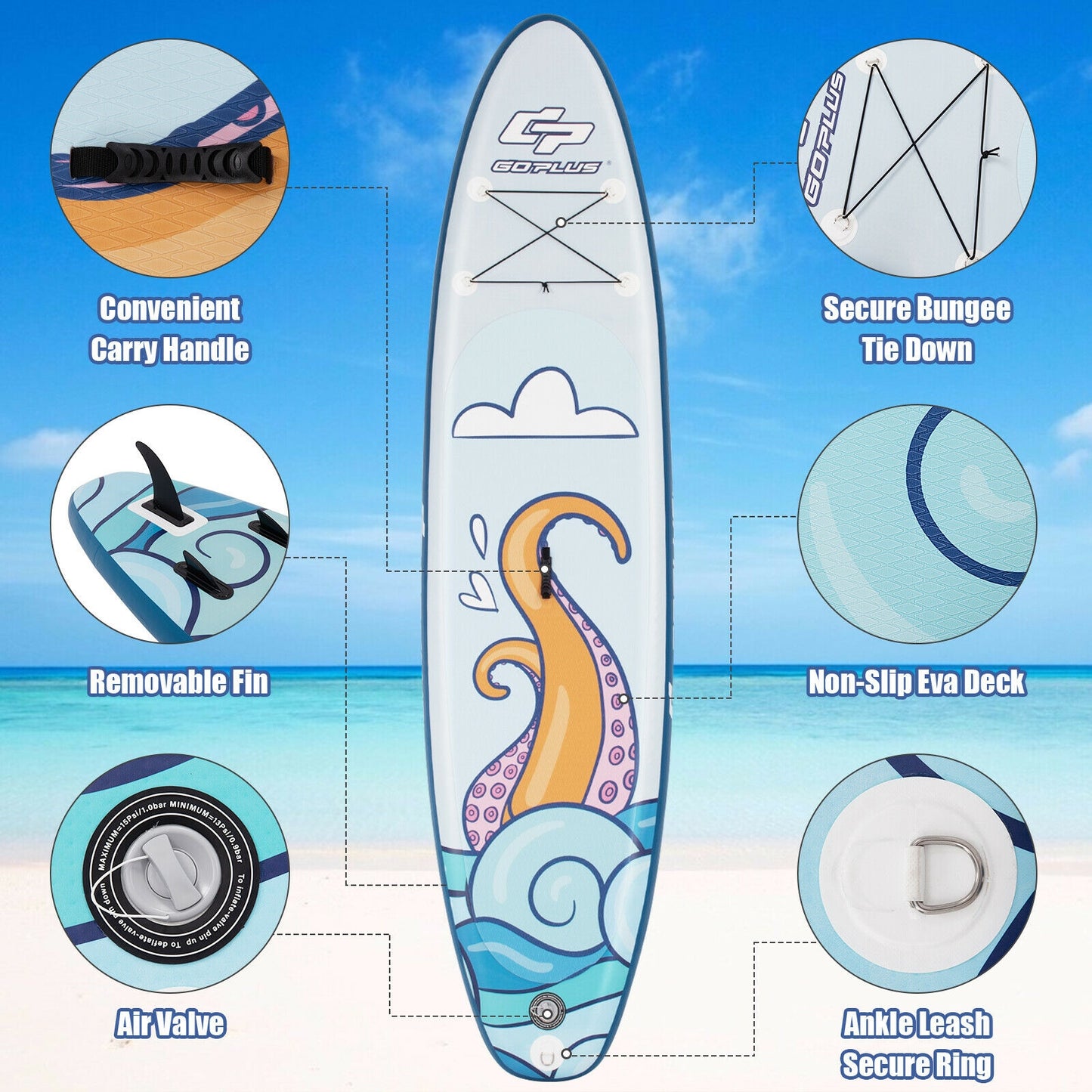 11 ft Inflatable Stand Up Paddle Board Surfboard with Aluminum Paddle Pump-11 ft, Multicolor Surfing at Gallery Canada