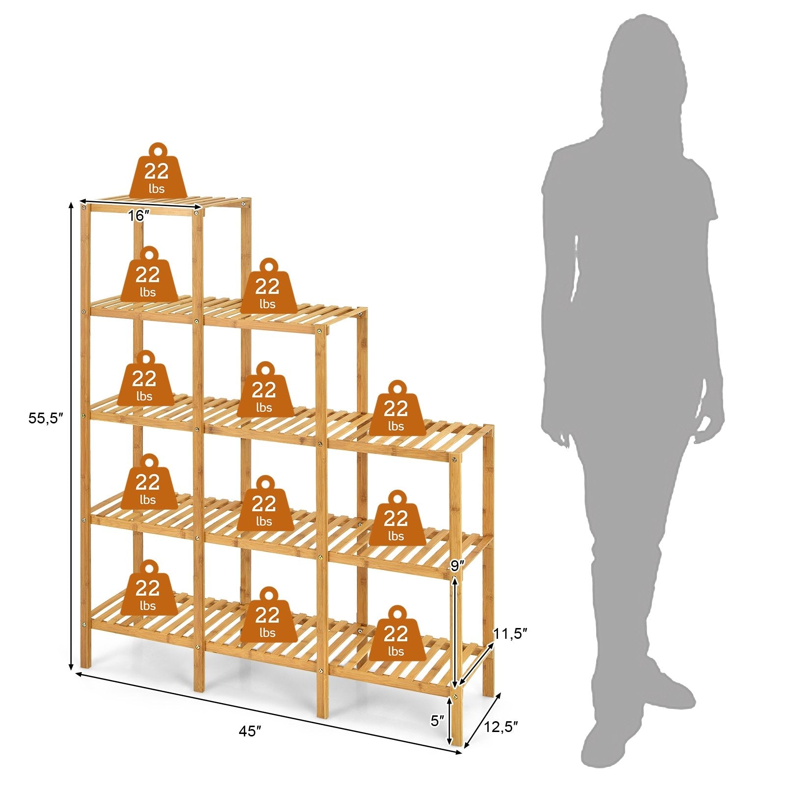 Multifunctional Bamboo Shelf Display Organizer, Natural Plant Stands   at Gallery Canada