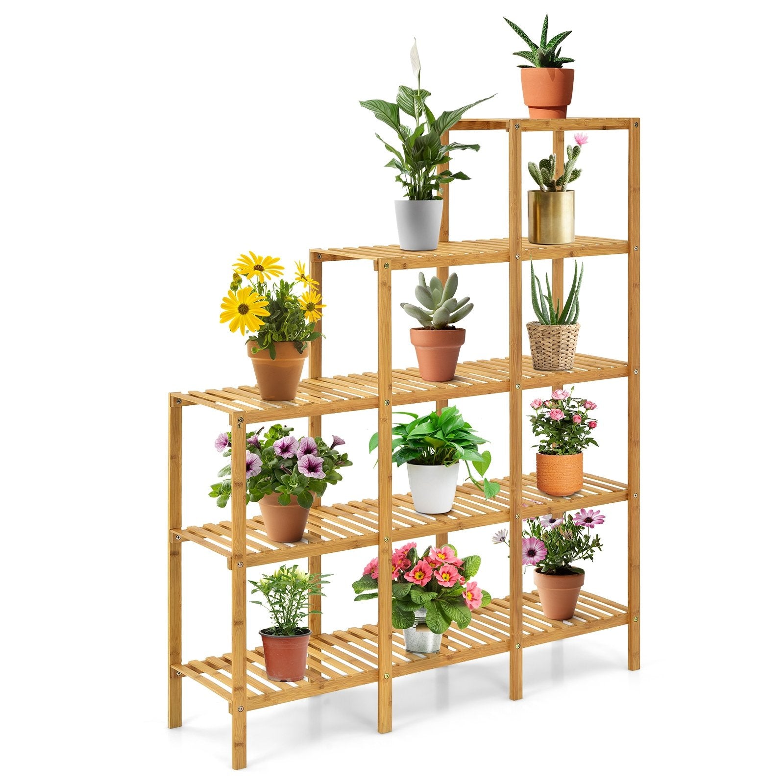 Multifunctional Bamboo Shelf Display Organizer, Natural Plant Stands   at Gallery Canada