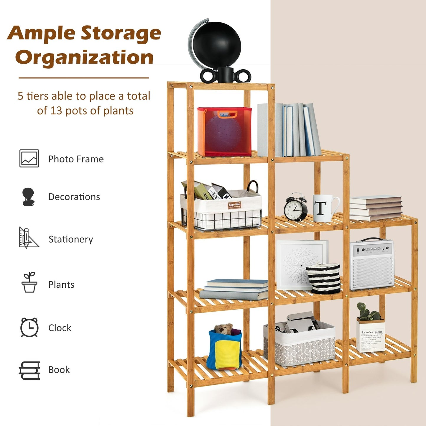 Multifunctional Bamboo Shelf Display Organizer, Natural Plant Stands   at Gallery Canada