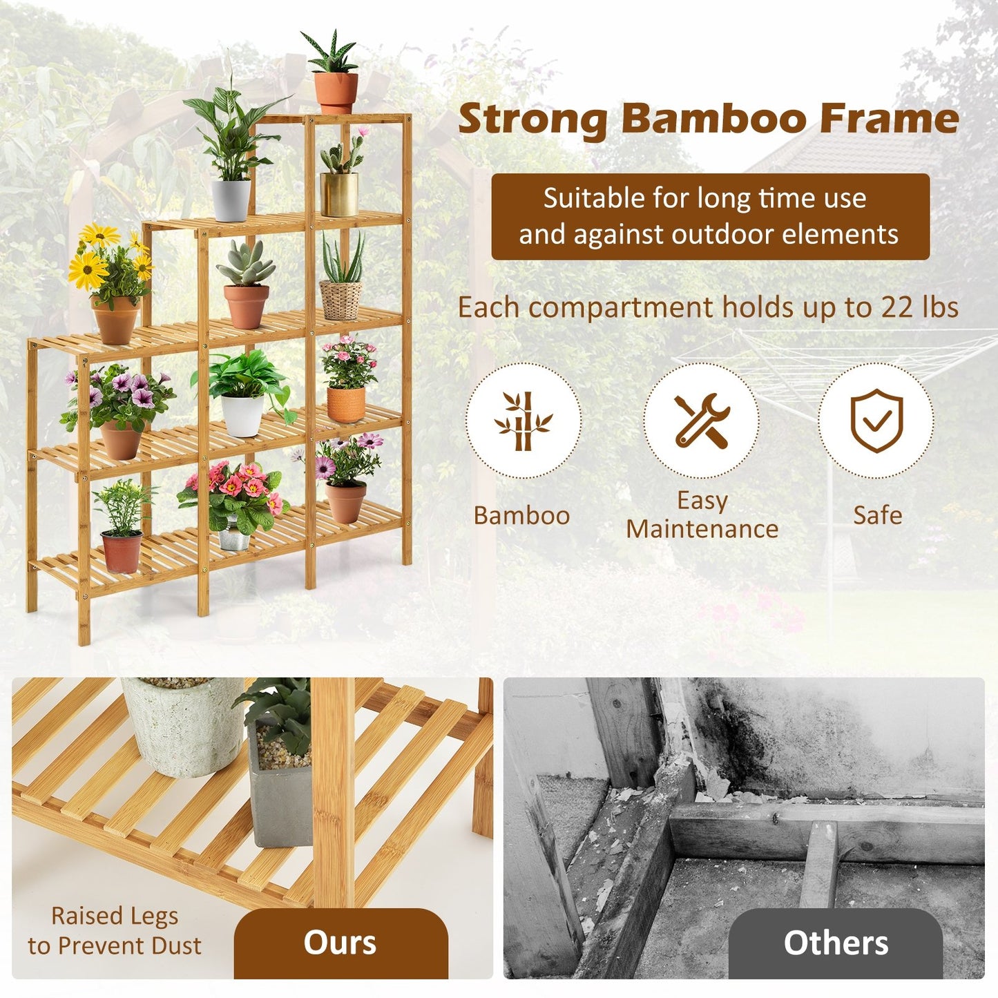 Multifunctional Bamboo Shelf Display Organizer, Natural Plant Stands   at Gallery Canada