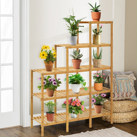 Multifunctional Bamboo Shelf Display Organizer, Natural Plant Stands   at Gallery Canada