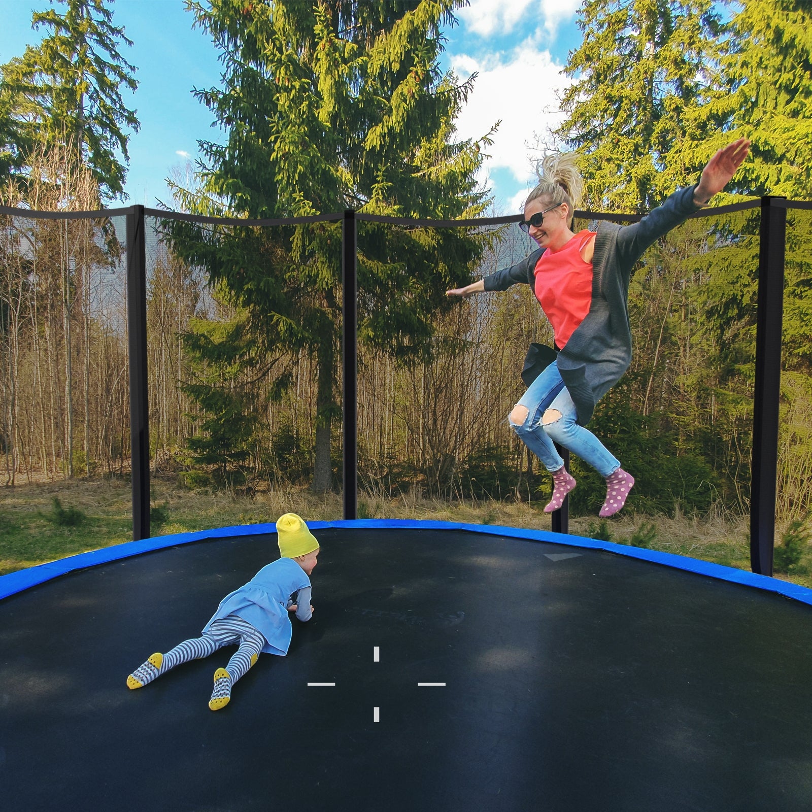 8/10/12/14/15/16 Feet Outdoor Trampoline Bounce Combo with Safety Closure Net Ladder-14 ft, Blue Trampolines   at Gallery Canada