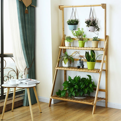 3 Tiers Bamboo Hanging Folding Plant Shelf Stand, Natural Plant Stands   at Gallery Canada