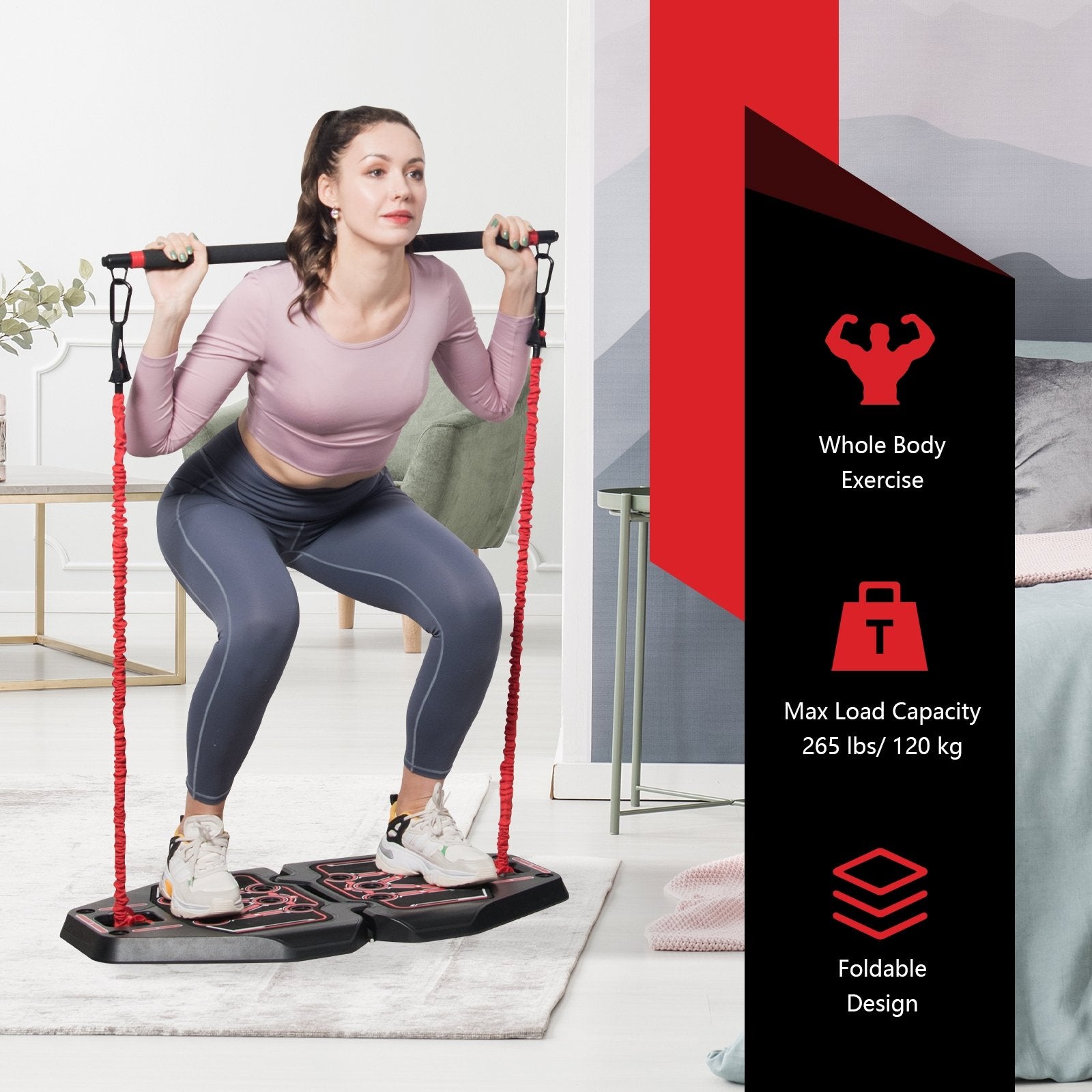 All-in-one Portable Pushup Board with Bag, Black & Red Weights Accessories   at Gallery Canada