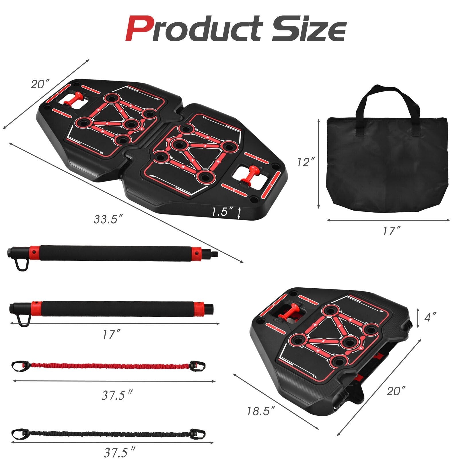 All-in-one Portable Pushup Board with Bag, Black & Red Weights Accessories   at Gallery Canada