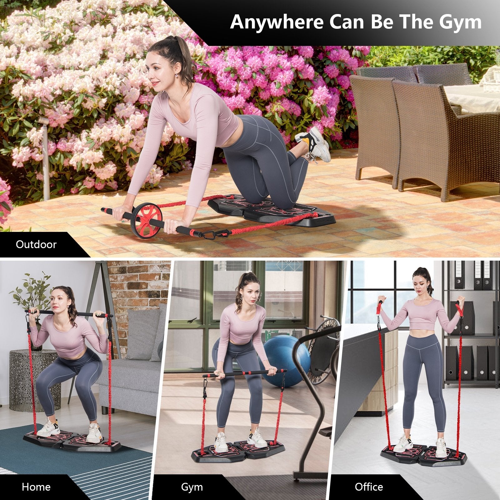 All-in-one Portable Pushup Board with Bag, Black & Red Weights Accessories   at Gallery Canada