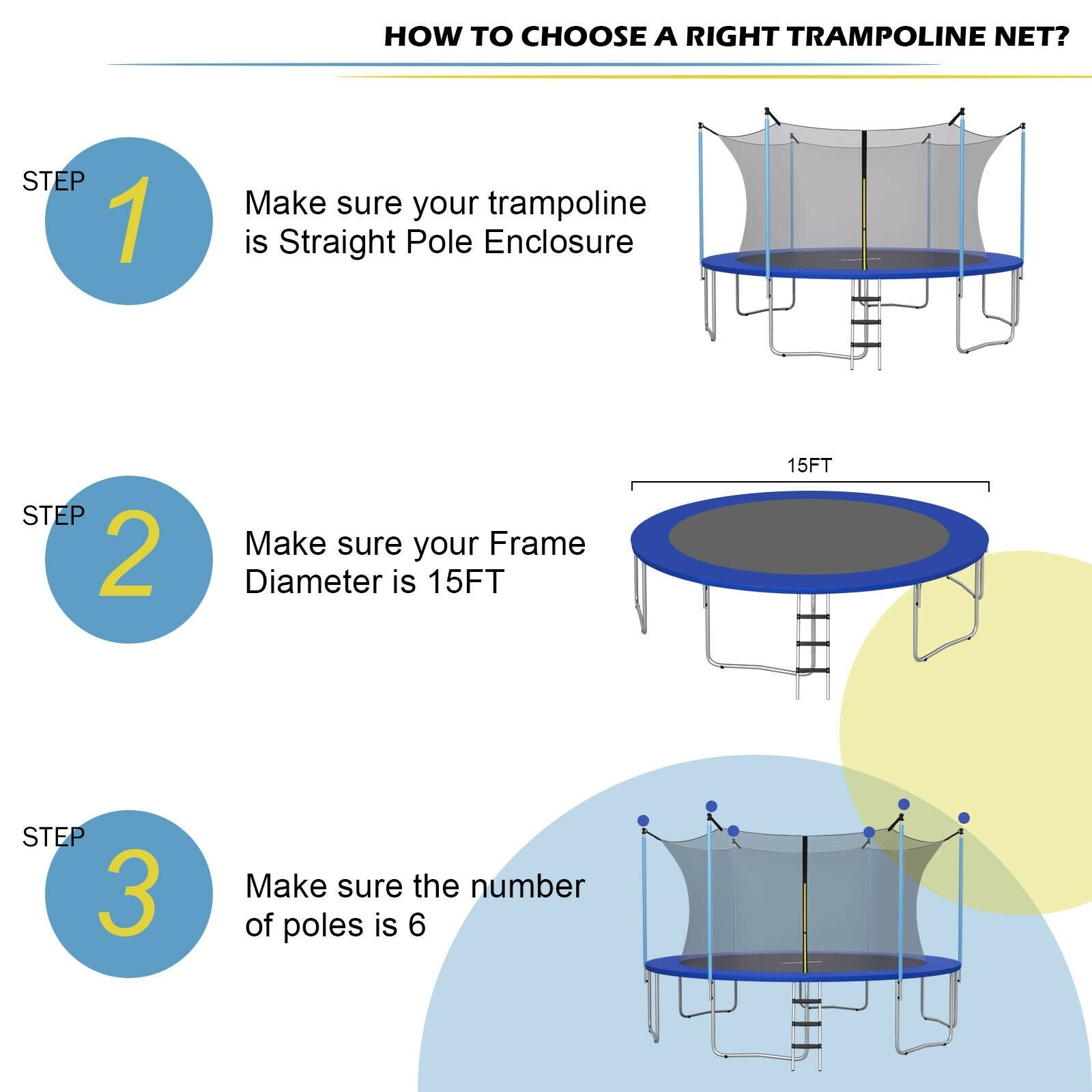 Replacement Weather-Resistant Trampoline Safety Enclosure Net-15 ft, Black - Gallery Canada