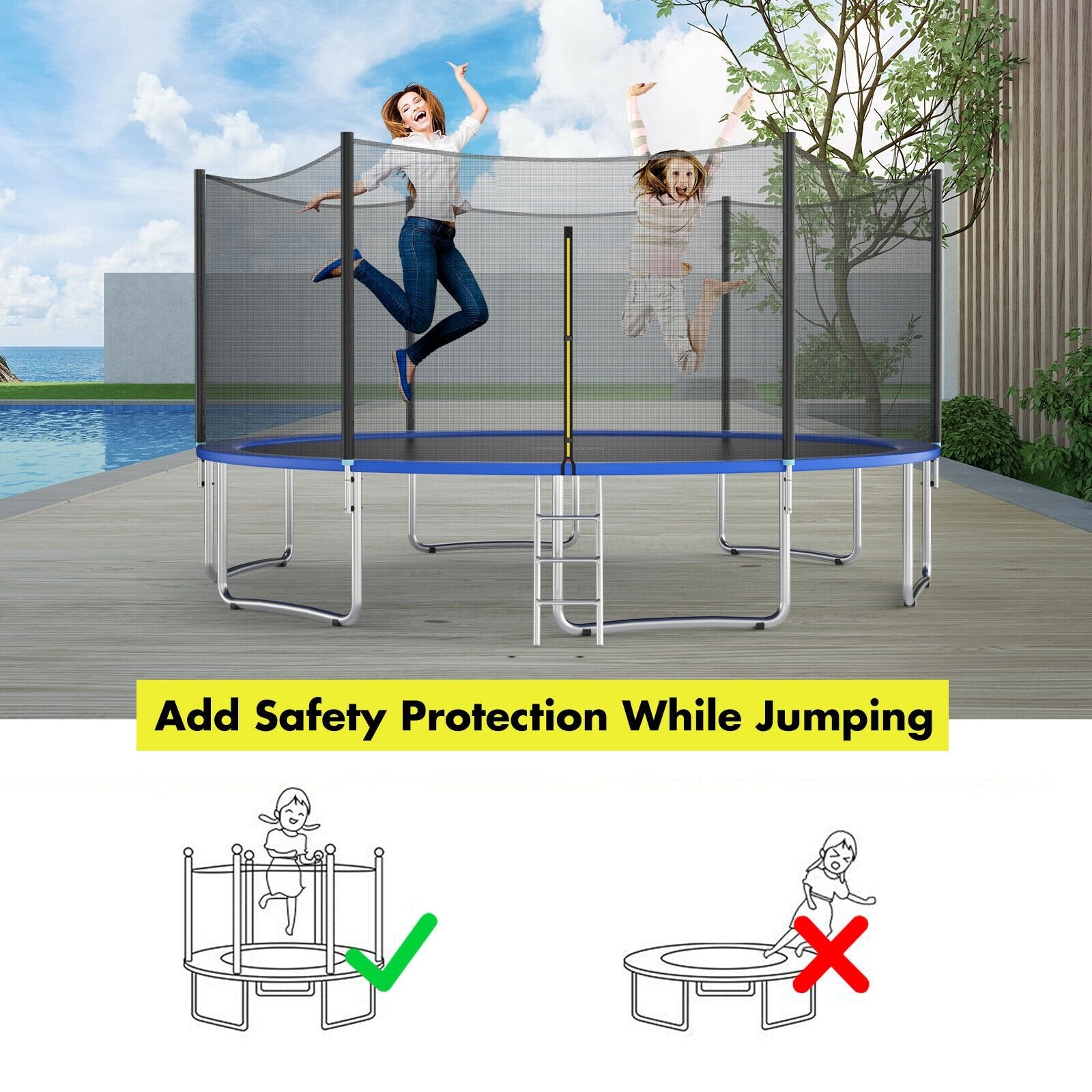 Trampoline Safety Replacement Protection Enclosure Net-16 ft, Black Trampoline Accessories   at Gallery Canada