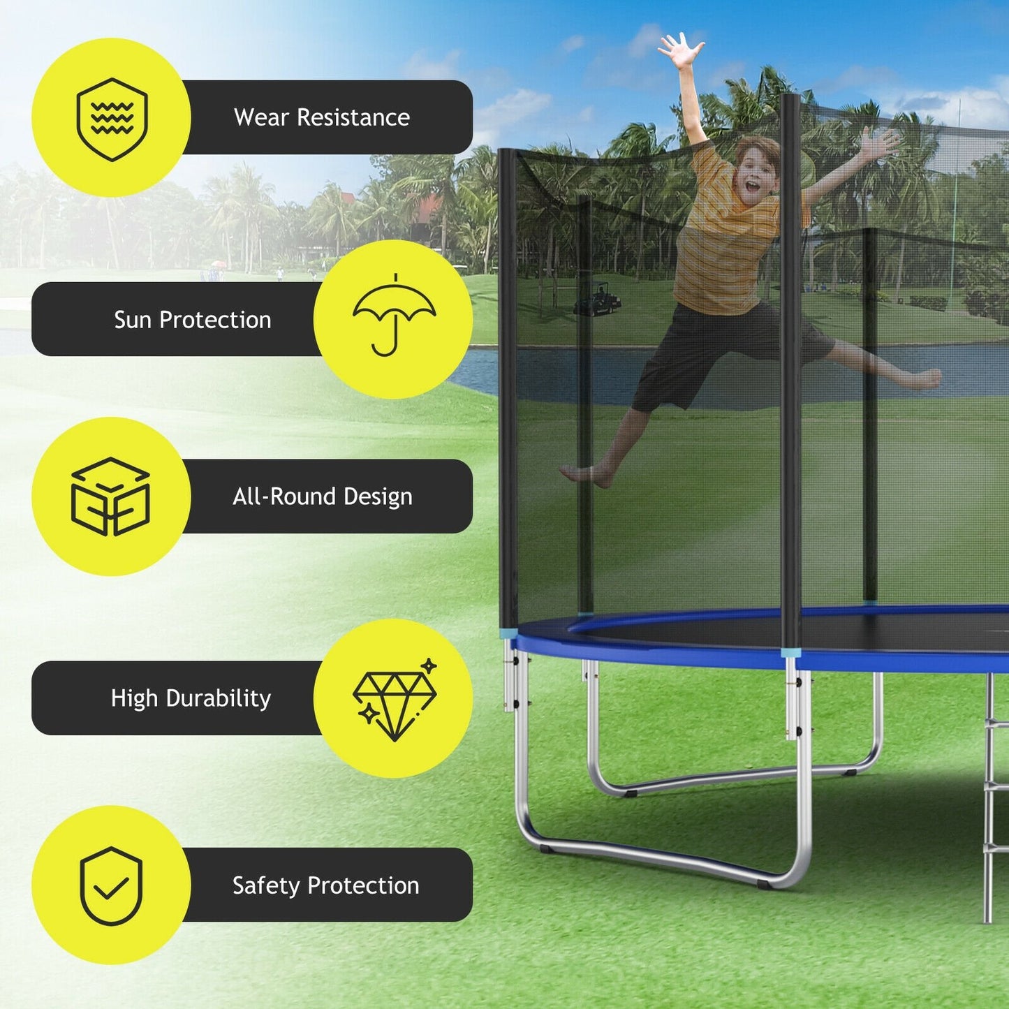 Trampoline Safety Replacement Protection Enclosure Net-15 ft, Black - Gallery Canada