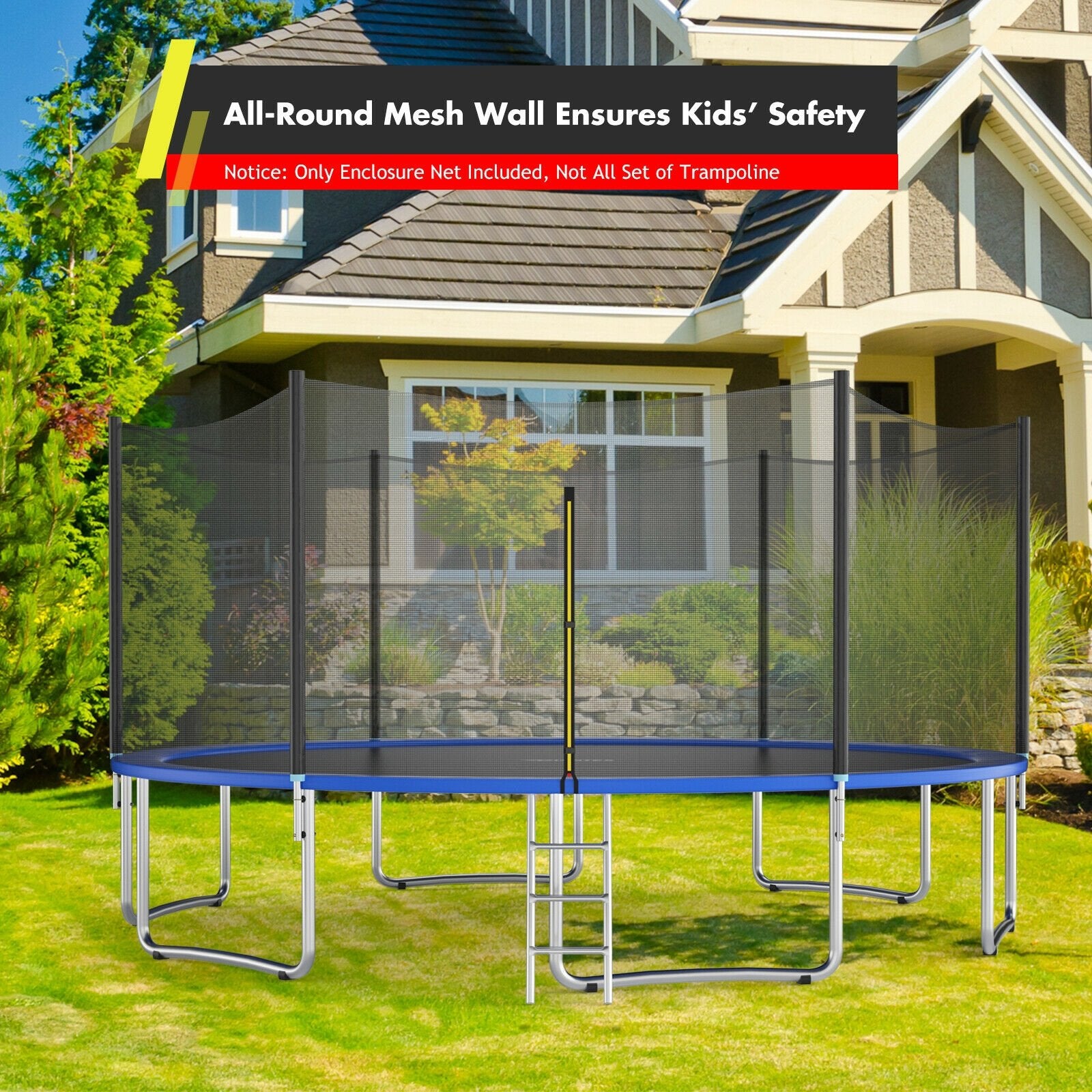 Trampoline Safety Replacement Protection Enclosure Net-15 ft, Black - Gallery Canada