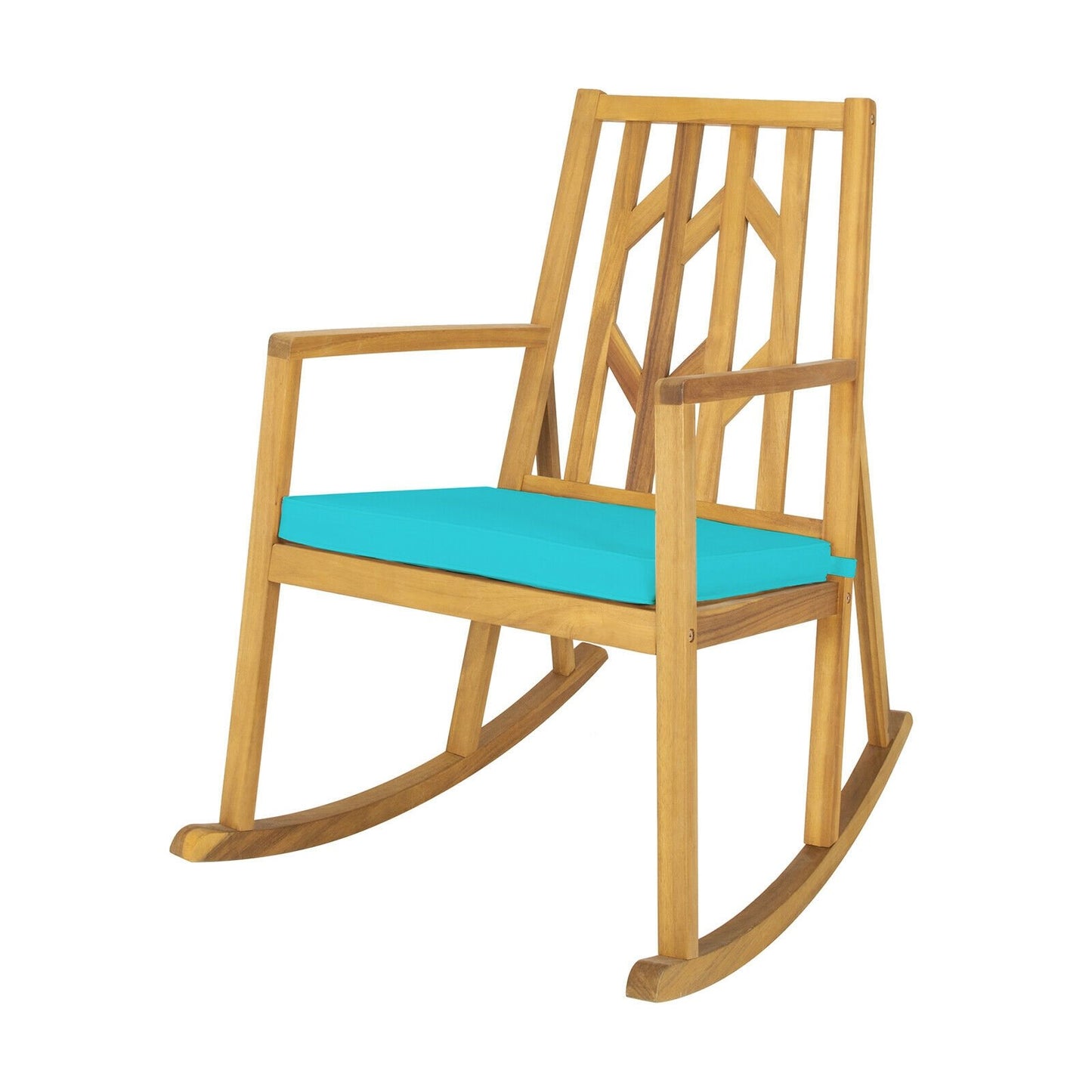 Patio Acacia Wood Rocking Chair Sofa with Armrest and Cushion for Garden and Deck, Turquoise Patio Rocking Chairs & Gliders   at Gallery Canada