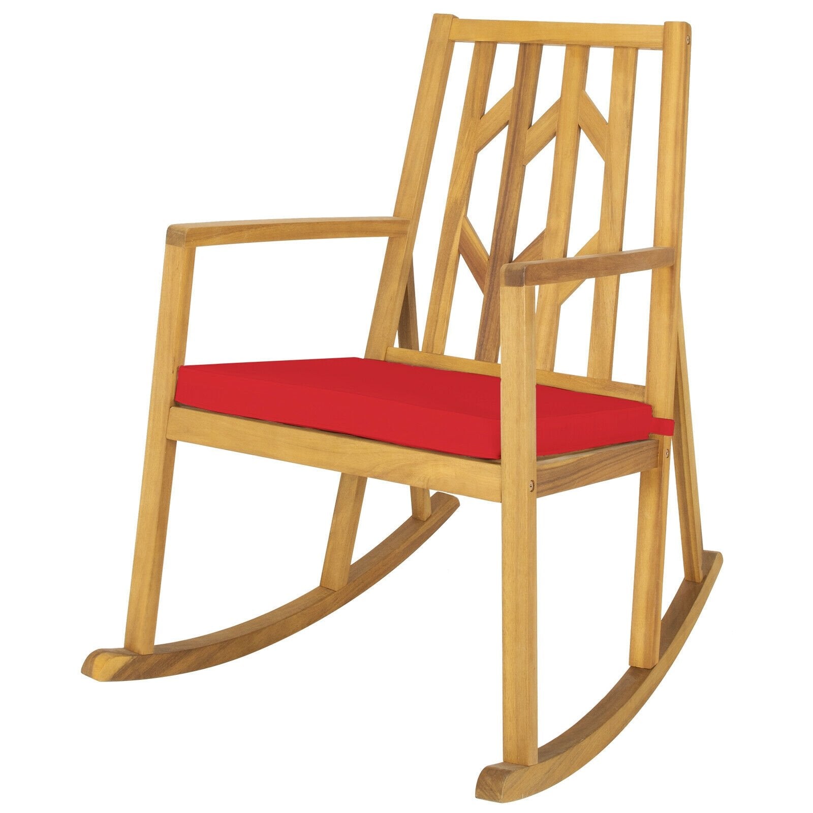 Patio Acacia Wood Rocking Chair Sofa with Armrest and Cushion for Garden and Deck, Red Patio Rocking Chairs & Gliders   at Gallery Canada