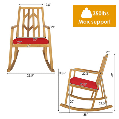 Patio Acacia Wood Rocking Chair Sofa with Armrest and Cushion for Garden and Deck, Red Patio Rocking Chairs & Gliders   at Gallery Canada