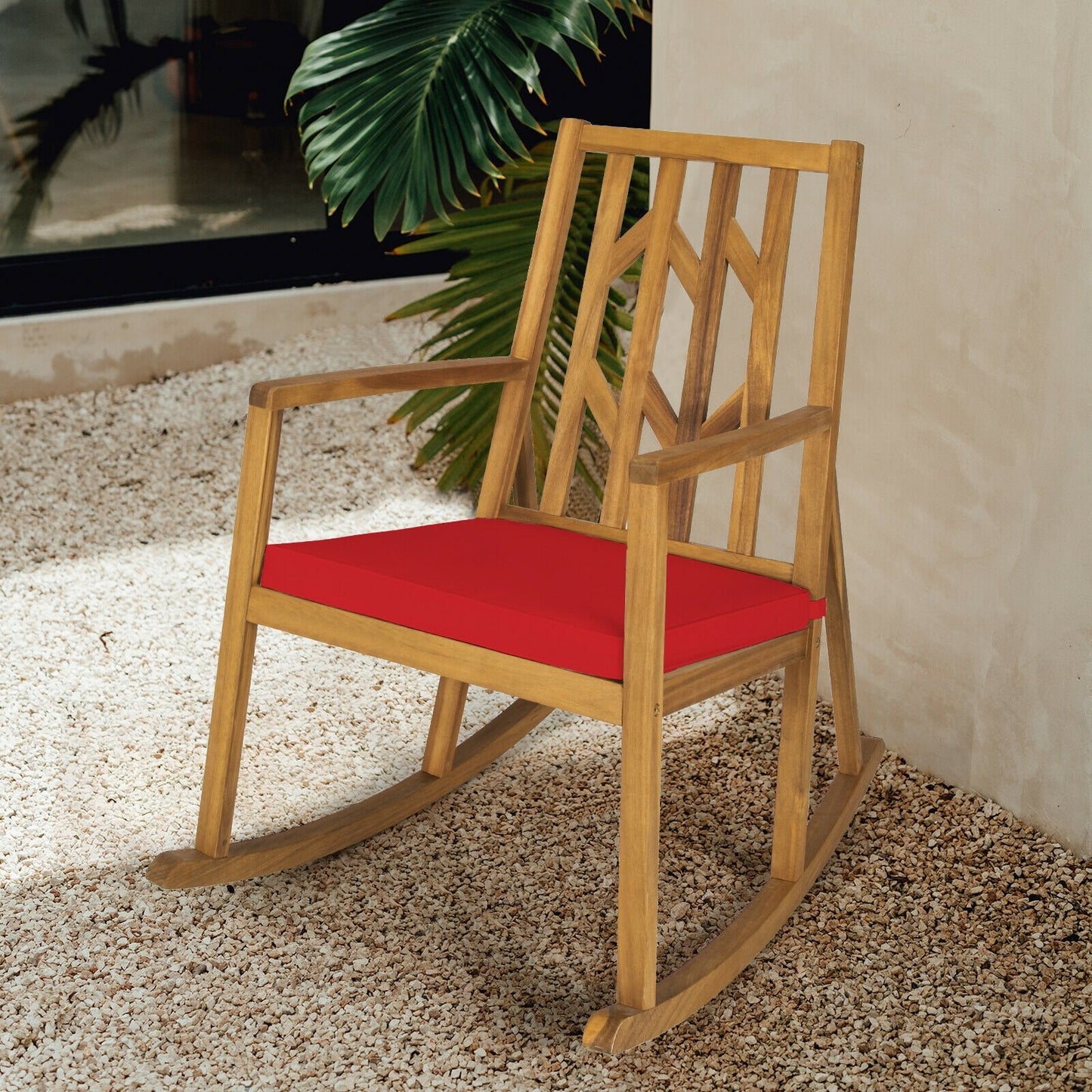 Patio Acacia Wood Rocking Chair Sofa with Armrest and Cushion for Garden and Deck, Red Patio Rocking Chairs & Gliders   at Gallery Canada