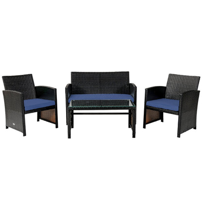 4Pcs Patio Rattan Cushioned Furniture Set, Navy Patio Conversation Sets   at Gallery Canada