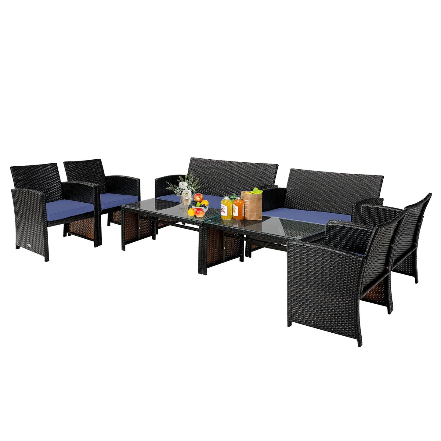 4Pcs Patio Rattan Cushioned Furniture Set, Navy Patio Conversation Sets   at Gallery Canada