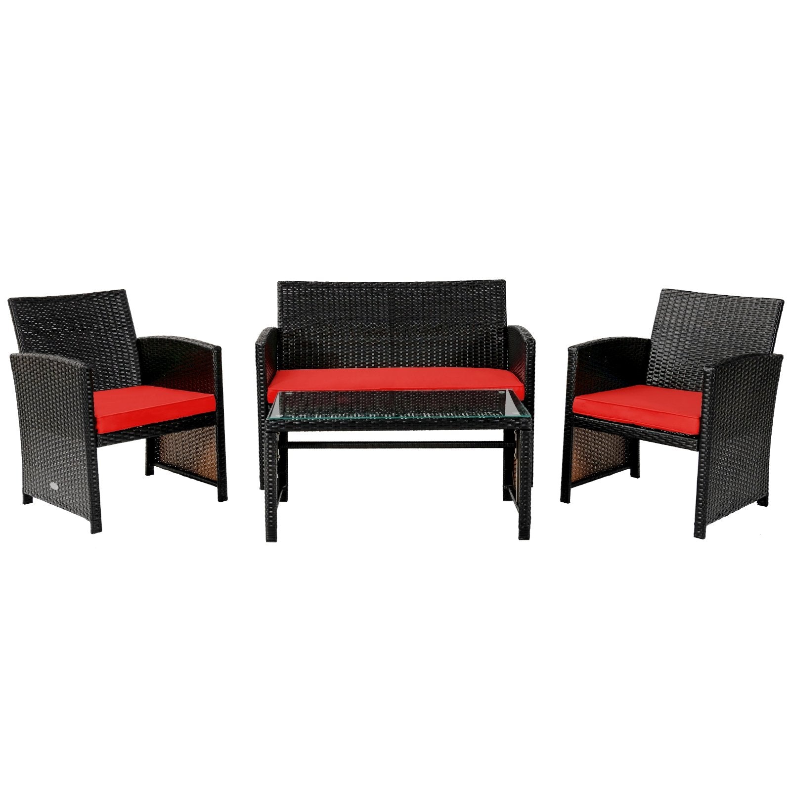 4 Pieces Patio Rattan Cushioned Furniture Set, Red Patio Conversation Sets   at Gallery Canada