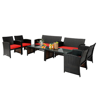 4 Pieces Patio Rattan Cushioned Furniture Set, Red Patio Conversation Sets   at Gallery Canada