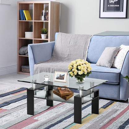 Rectangle Glass Coffee Table with Metal Legs for Living Room, Black Coffee Tables   at Gallery Canada