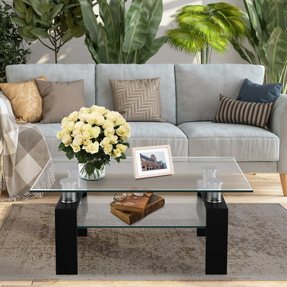 Rectangle Glass Coffee Table with Metal Legs for Living Room, Black Coffee Tables   at Gallery Canada