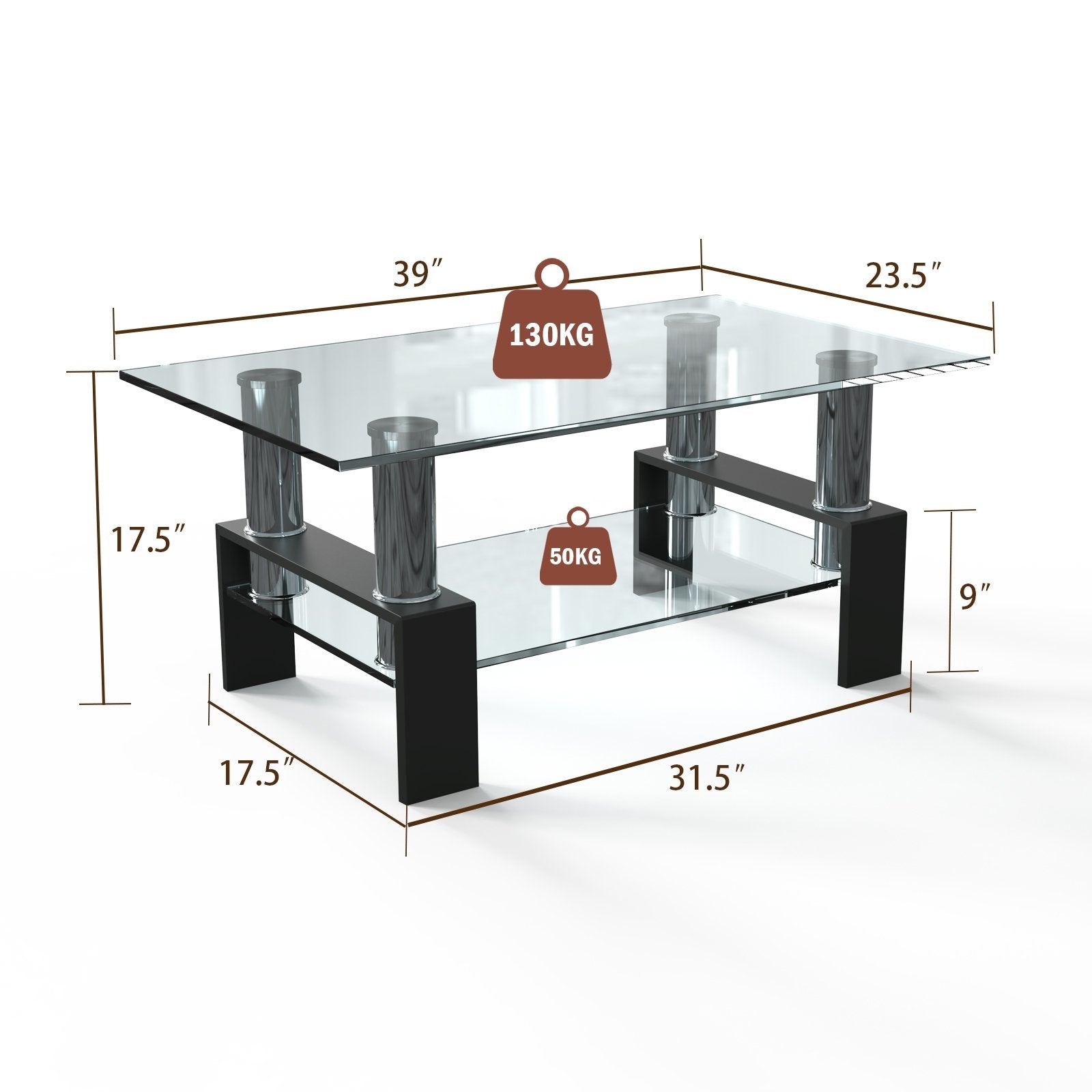 Rectangle Glass Coffee Table with Metal Legs for Living Room, Black Coffee Tables   at Gallery Canada