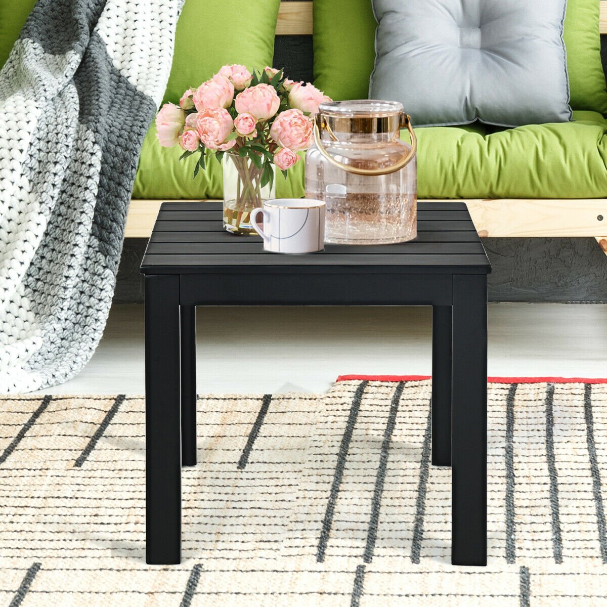 Wooden Square Patio Coffee Bistro Table, Black Patio Coffee Tables   at Gallery Canada